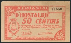 HOSTALRIC (GERONA). 50 Céntimos. Junio 1937. (González: 8232). EBC-.