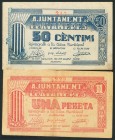 LLAVANERES (BARCELONA). 50 Céntimos y 1 Peseta. (1937ca). (González: 8349/50). EBC-.