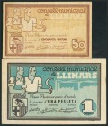 LLINARS DEL VALLES (BARCELONA). 50 Céntimos y 1 Peseta. Junio de 1937. Serie A. (González: 8405/06). MBC.