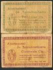 TORREDEMBARRA (TARRAGONA). 25 Céntimos y 50 Céntimos. 20 de Mayo de 1937. (González: 10351/52). MBC.