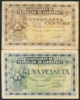TORRELLES DE LLOGREBRAT (BARCELONA). 50 Céntimos y 1 Peseta. 10 de Abril de 1937. (González: 10380/81). MBC.