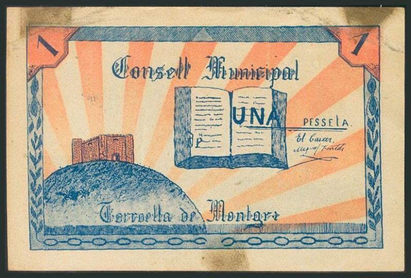 TORROELLA DE MONTGRI (GERONA). 1 Peseta. (1938ca). Serie D. (González: 10391). E...