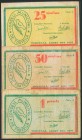 TORTELLA (GERONA). 25 Céntimos, 50 Céntimos y 1 Peseta. Agosto 1937. Series C, B y A, respectivamente. (González: 10405/07). MBC.