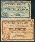 TORTOSA (TARRAGONA). 50 Céntimos y 1 Peseta. 26 de Junio de 1937. (González: 10408/09). MBC.
