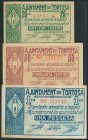 TORTOSA (TARRAGONA). 25 Céntimos, 50 Céntimos y 1 Peseta. 9 de Noviembre de 1937. (González: 10410/12). EBC.