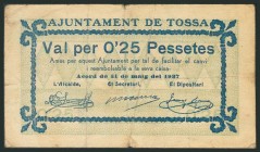 TOSSA (GERONA). 25 Céntimos. 31 de Mayo de 1937. (González: 10425). BC.