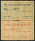 TRAGO DE NOGUERA (LERIDA). 50 Céntimos y 1 Peseta. (1938ca). (González: 10432/33). Muy raros. RC.
