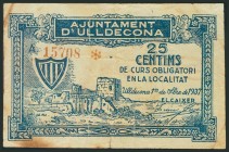 ULLDECONA (TARRAGONA). 25 Céntimos. 1 de Septiembre 1937. (González: 10454). BC.