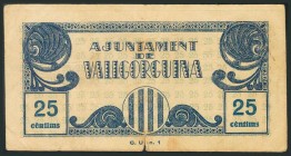 VALLGORGUINA (BARCELONA). 25 Céntimos. (1938ca). (González: 10527). Raro. MBC.