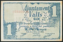 VALLS (TARRAGONA). 1 Peseta. 16 de Febrero de 1937. Serie F. (González: 10542). EBC.