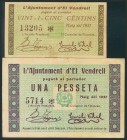 EL VENDRELL (TARRAGONA). 25 Céntimos y 1 Peseta. Mayo 1937. (González: 10597/98). EBC/MBC.