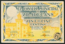 VILADECANS (BARCELONA). 25 Céntimos. 14 de Mayo de 1937. Serie C. (González: 10686). EBC+.