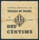 VILLAFRANCA DEL PENEDES (BARCELONA). 10 Céntimos. (1937ca). (González: 10710). MBC+.