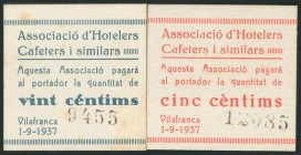 VILAFRANCA (BARCELONA). 5 Céntimos y 25 Céntimos. 1 de Septiembre de 1937. (González: 10714/15). Escasos. EBC.