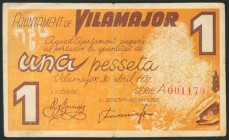 VILAMAJOR (BARCELONA). 1 Peseta. 30 de Abril de 1937. Serie A. (González: 10767). MBC.