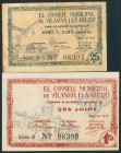 VILANOVA I LA GELTRU (BARCELONA). 25 Céntimos y 1 Peseta. Mayo 1937. Series A y B, respectivamente. (González: 10832/33). SC/EBC-.
