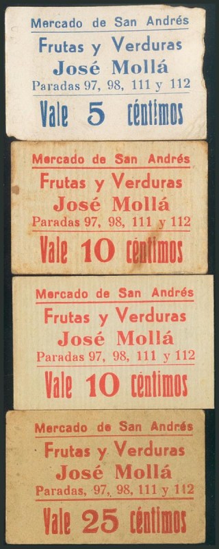 Conunto de 4 vales para el Mercado de San Andrés (Barcelona) de Frutas y Verdura...