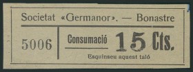 Vale de 15 Céntimos de la Societat Germanor de Bonastre. EBC.