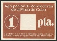 BARCELONA (1979). Vale de 1 Peseta de la Agrupación de Vendedores de la Plaza de Cuba. EBC.