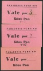 VICH. (1937ca). Conjunto de 3 Vales de la Panadería de Fortino de Vic de 2 Kilos, 3 Kilos y uno de ellos sin Kilos de pan. EBC+