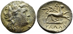 MOESIA. Kallatis. Circa 3rd-2nd centuries BC. (Bronze, 22 mm, 7.31 g, 12 h). Wreathed head of Dionysos to right. Rev. ΚΑΛΛΑ Panther advancing to right...