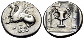 THRACE. Abdera. Circa 365/0-350/45 BC. Tetrobol (Silver, 15 mm, 2.77 g, 1 h), struck under the magistrate Iromnemos. AB[Δ] Griffin atop Ionic column s...