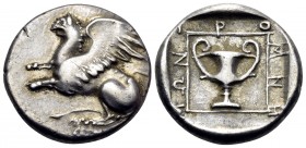 THRACE. Abdera. Circa 365/0-350/45 BC. Tetrobol (Silver, 15 mm, 2.87 g, 1 h), struck under the magistrate Iromnemos. [ABΔ] Griffin atop Ionic column s...