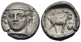 THRACE. Ainos. Circa 396/5- 394/3 BC. Tetrobol (Silver, 13.5 mm, 2.42 g, 12 h). Head of Hermes facing, turned slightly to left, wearing petasos. Rev. ...