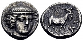 THRACE. Ainos. Circa 386/5-385/4 BC. Tetrobol (Silver, 13.5 mm, 2.57 g, 9 h). Head of Hermes facing, turned very slightly to right, wearing petasos. R...