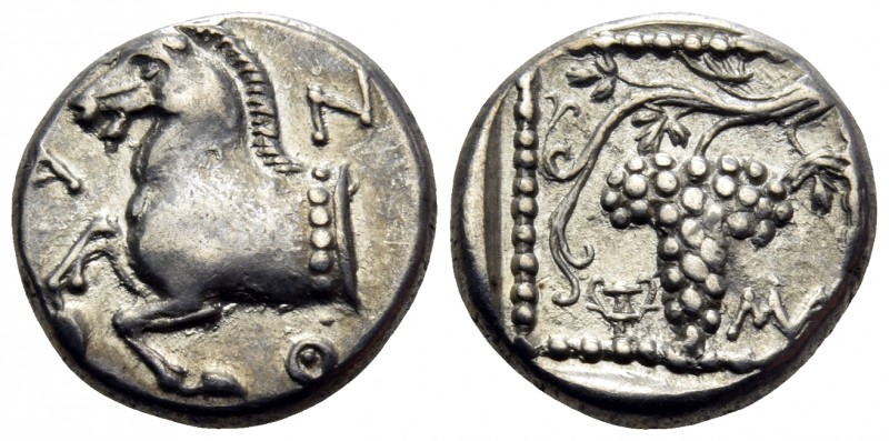 THRACE. Maroneia. Circa 398/7-386/5 BC. Triobol (Silver, 14 mm, 2.88 g, 8 h). A-...