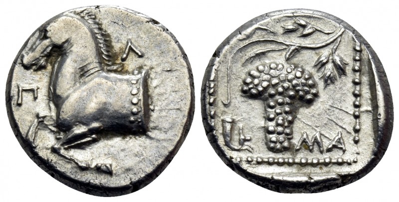 THRACE. Maroneia. Circa 398/7-386/5 BC. Triobol (Silver, 13 mm, 2.60 g, 2 h). Π-...