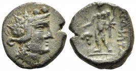 THRACE. Maroneia. 1st century BC. (Bronze, 15.5 mm, 3.54 g, 12 h). Wreathed head of Dionysos to right. Rev. [ΜΑ]ΡΩΝΙΤΩ[Ν] Dionysos standing facing, he...