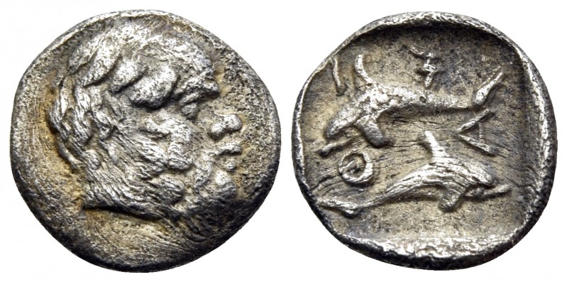 ISLANDS OFF THRACE, Thasos. Circa 412-404 BC. Hemiobol (Silver, 9 mm, 0.42 g, 5 ...
