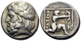 ISLANDS OFF THRACE, Thasos. Circa 340-300 BC. Didrachm (Silver, 18 mm, 6.95 g, 7 h). Bearded head of Dionysos to left, wearing wreath of ivy leaves wi...