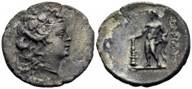 ISLANDS OFF THRACE, Thasos. Circa 168/7-148 BC. Drachm (Silver, 20 mm, 3.68 g, 1 h). Head of youthful Dionysos to right, wearing ivy wreath. Rev. ΘΑΣΙ...