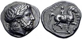 KINGS OF MACEDON. Philip II, 359-336 BC. Tetradrachm (Silver, 25.5 mm, 14.49 g, 12 h), Pella, c. 336/5-329/8. Laureate head of Zeus to right. Rev. ΦΙΛ...