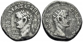 EGYPT. Alexandria. Tiberius, 14-37. Tetradrachm (Billon, 25.5 mm, 12.47 g, 12 h), year 14 = AD 27/8. TIBEPIOΣ KAIΣAP ΣEBAΣ[TOΣ] /L IΔ Laureate head of...