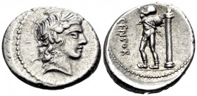 L. Marcius Censorinus, 82 BC. Denarius (Silver, 17.5 mm, 3.63 g, 8 h), Rome. Laureate head of Apollo to right. Rev. [L ·] CENSOR Marsyas advancing lef...