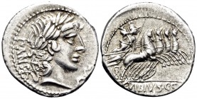 C. Vibius C.f. Pansa, 90 BC. Denarius (Silver, 20 mm, 3.97 g, 1 h), Rome. PANSA Laureate head of Apollo to right; below chin, uncertain letters or num...