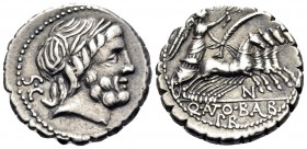 Q. Antonius Balbus, 83-82 BC. Denarius (Silver, 16.5 mm, 3.99 g, 5 h), Rome. Laureate head of Jupiter to right; behind neck, S · C. Rev. Q · (ANT)O · ...