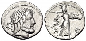 L. Procilius, 80 BC. Denarius (Silver, 17.5 mm, 3.30 g, 3 h), Rome. S.C Laureate head of Jupiter to right. Rev. L.PROCILI / F Juno Sospita wallking ri...