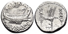 The Triumvirs. Mark Antony. Denarius (Silver, 16.5 mm, 3.25 g, 6 h), Patrae (?) for the 6th legion, Autumn 32-spring 31 BC. ANT•AVG / III•VIR•R•P•C• P...