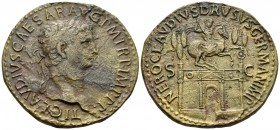 Claudius, 41-54. Sestertius (Orichalcum, 34.5 mm, 25.19 g, 6 h), Rome, 50-54. TI CLAVDIVS CAESAR AVG P M TR P IMP P P Laureate head of Claudius to rig...