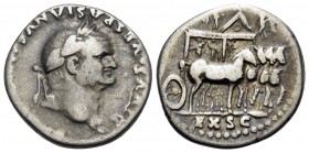 Divus Vespasian, died in 79. Denarius (Silver, 17.5 mm, 3.24 g, 4 h), Rome, under Titus, 80-81. DIVVS VESPASIANVS [AVGVSTVS] Laureate head of Divus Ve...