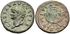 Domitian, as Caesar, 69-81. Dupondius (Orichalcum, 27 mm, 11.34 g, 7 h), struck under Vespasian, Rome, for use in the Asian provinces, 74. CAESAR AVGV...