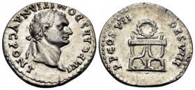 Rome. Domitian, 81-96. Denarius (Silver, 19 mm, 3.11 g, 5 h), 81. IMP CAES DOMITIAN AVG PONT Laureate head of Domitian to right. Rev. P P COS VII DES ...