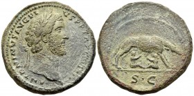 Antoninus Pius, 138-161. Sestertius (Orichalcum, 33.5 mm, 29.68 g, 6 h), Rome, circa 141-143. ANTONINVS AVG PI-VS P P TR P COS III Laureate head of An...