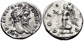 Septimius Severus, 193-211. Denarius (Silver, 19 mm, 3.49 g, 6 h), Laodicea ad Mare, 198-202. L SEPT SEV AVG IM-P XI PART MAX Laureate head of Septimi...