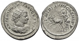 Caracalla, 198-217. Antoninianus (Silver, 24 mm, 5.33 g, 1 h), Rome, 215. ANTONINVS PIVS AVG GERM Radiate, draped and cuirassed bust of Caracalla to r...