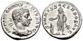 Elagabalus, 218-222. Denarius (Silver, 18.5 mm, 3.35 g, 6 h), Rome. IMP ANTONINVS PIVS AVG Laureate and draped bust of Elagabalus to right, with horn ...